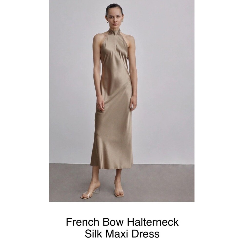 $249 Silk Maison Women’s Small Halter Neck Long 100% Mulberry Midi Maxi Dress